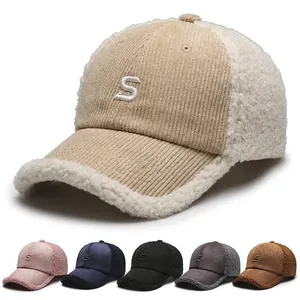Unisex Winter Warm Baseball Cap Suede Patchwork Sherpa Fleece S Letter Embroidery Adjustable Windproof Outdoor Hat