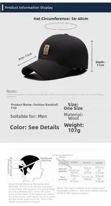 Detailed size guide for men's winter baseball cap with 56-60cm circumference and ear flaps