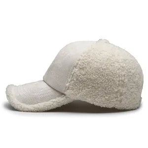 Minimalist beige teddy fleece baseball cap for outdoor warmth with plush texture