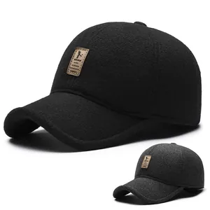 Winter Warm Baseball Cap For Men Wool Blend Ear Protection Peaked Hat Outdoor Foldable Earflap Dad Hat Adjustable Sport Cap
