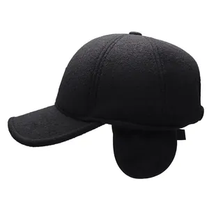 Winter wool baseball cap for men featuring warm ear flaps and embroidered details