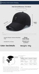 Size chart showing baseball cap dimensions, measurements, and head size guide in detail
