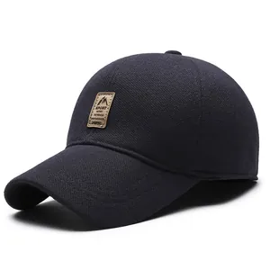 Men's winter baseball cap with ear flaps and thick fleece lining in dark navy blue finish