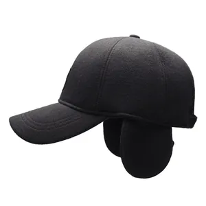 Men's winter baseball cap with thick fleece lining and foldable ear flaps in dark grey