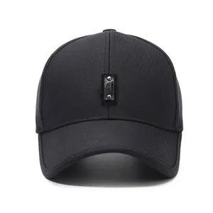 Classic black baseball cap for men featuring a rectangular leather patch and mountain logo