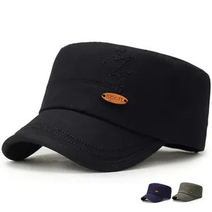 Unisex Cotton Cadet Cap Adjustable Flat Top Military Hat Vintage Sport Outdoor Sun Protection Breathable Casual Hat For Men Women