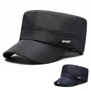 Unisex Flat Top Cadet Cap Cotton Blend Adjustable Army Military Hat With Sport Letter For Outdoor Sun Protection Daily