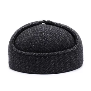 Classic vintage dark grey tweed docker cap with warm texture for elderly men