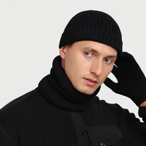 Berretto Invernale da Uomo Caldo E Scaldacollo E Guanti In Maglia a Costine Tinta Unita Accessori Outdoor Minimalisti