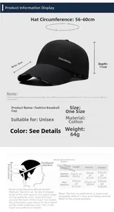 Size chart for waterproof nylon baseball cap with head circumference measuring guide