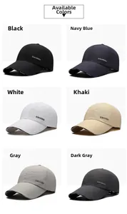 Detailed grid view of waterproof nylon baseball caps in six diverse athletic colors