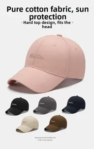 Detailed view of structured cotton baseball cap showcasing six color options and embroidery