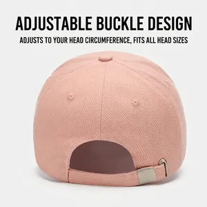 Pink striped baseball cap with adjustable metal buckle back closure and soft twill fabric