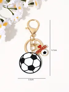 Close-up of soccer keychain with 9.7cm total length and 3.5cm ball diameter details.