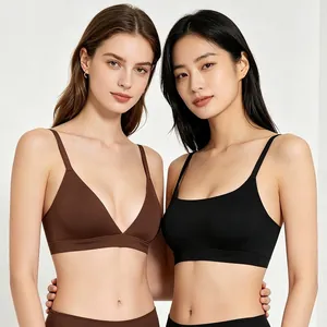 French style seamless wireless triangle bralette in coffee brown and classic black colors