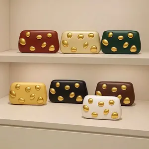 Evening Clutch Handbag PU Leather Irregular Metal Pebble Decoration Banquet Party Bag For Women