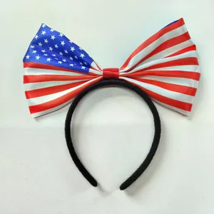 Haarreif mit Schleife im US-Flaggen-Design, Stars and Stripes Muster auf Satin-Stoff