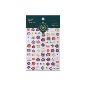 Cute 3D adhesive nail art stickers featuring cartoon bears, cookies, and colorful candy designs