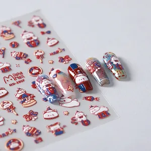 3D-Relief Cartoon Bär Zirkus Thema Nagelkunst Aufkleber Rot Blau Gold Stern Selbstklebende Nagelsticker Damen Maniküre Dekoration