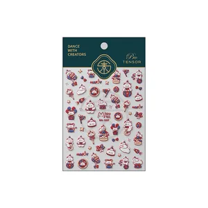 Retro Zirkusbär 3D Nagelsticker mit Goldrand und festlichen Motiven für Nägel