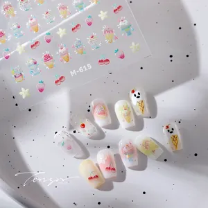 Detail showing ice cream and fruit nail art stickers M-615 with applied finish effect