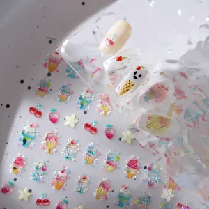 3D frosted nail art stickers with cute ice cream, cherry, and strawberry designs