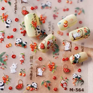 Autocollants nail art panda et cerise mignons avec calligraphie et motifs de lapin