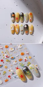 Detail of 5D embossed Mid-Autumn nail stickers with rabbits and lantern patterns