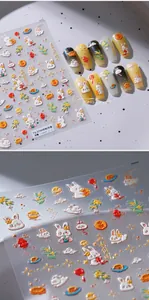 Detailed view of 5D embossed nail stickers with Mid-Autumn jade rabbit and lantern designs