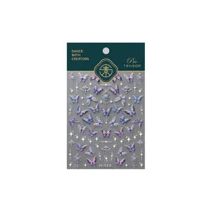 Exquisite blue and purple butterfly nail art stickers with gold stars and M-518 pattern
