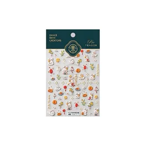 3D embossed nail stickers featuring rabbit and lantern motifs for Mid-Autumn festival