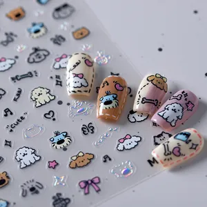Autocollants holographiques pour ongles avec motifs de chiens et cœurs mignons