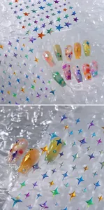Detailed holographic star nail stickers showing metallic gradient finish on long fake nails