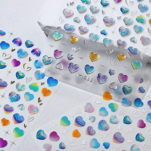 Stickers Ongles M-655 Cœur avec Effet Laser Marbre et Dégradé Métallique 3D