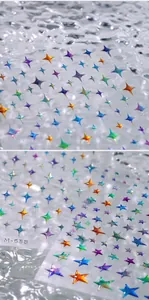Holographic star nail art stickers M-658 with shimmering laser effect on textured background
