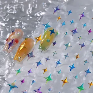 Holographic Star Nail Art Stickers Four Five Pointed Star Metallic Laser Self Adhesive Manicure Decals For Women Beauty Tools