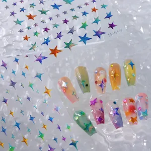 Holographic star nail art stickers set with multi-color metallic finish and starry patterns