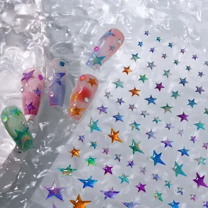Starry holographic nail stickers set with silver starry patterns for DIY manicure designs