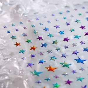 Holographic star nail art stickers with colorful laser gradient for DIY nail decoration