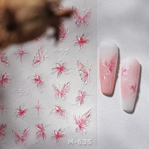 Adesivi per Unghie a Rilievo 5D Farfalla Iridescente Rosa Viola Design a Stella Decalcomanie Autoadesive per Donna Fai da Te