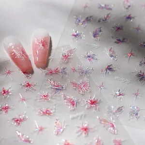 Adesivi per unghie 5D a rilievo con farfalle iridescenti e motivi stellati sfumati