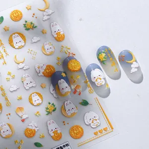 3D Relief Chinese Style Cute Rabbit Nail Art Stickers Mid-Autumn Festival Mooncake Self-Adhesive Manicure Decals For Women
