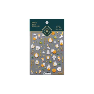 3D embossed nail art stickers featuring traditional Chinese rabbits and festive lanterns