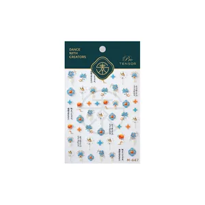Golden Chinese style nail art stickers with blue lotus and crane patterns M-647