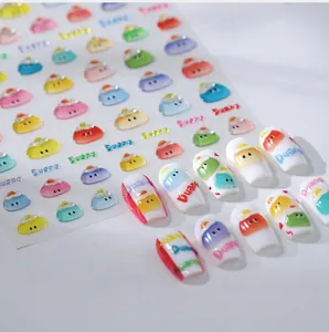 Detailed 3D embossed cute face nail art stickers with glossy colorful jelly texture