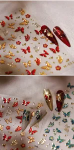 Detail view of M-651 nail stickers showing 3D embossed butterfly and flower patterns