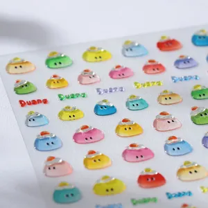 3D jelly cute face nail art stickers with colorful translucent 3D drop glue design