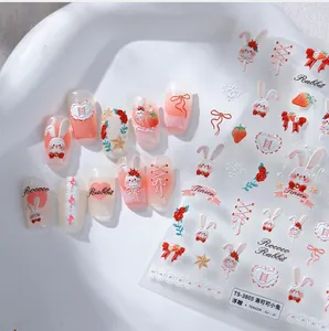 Macro detail of TS-3805 Rococo rabbit 5D embossed nail art stickers with 3D texture