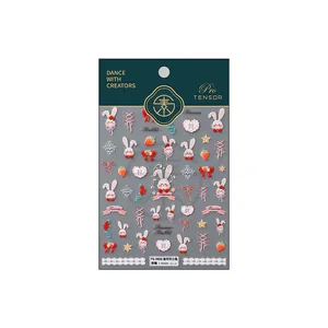 5D embossed nail art stickers with Rococo rabbit, strawberry and bow patterns