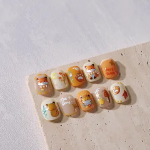 3D embossed forest fox theme nail stickers with glitter and gold stamping details